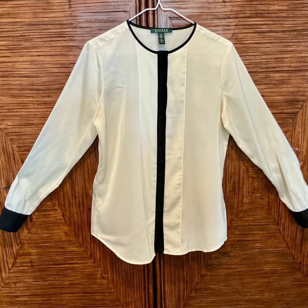 Ralph Lauren Ivory color Blouse with Black Trim SZ S